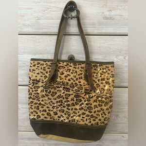 Medium size cheetah faux cowhide tote bag